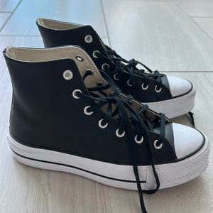 Black leather platform converse, size 9